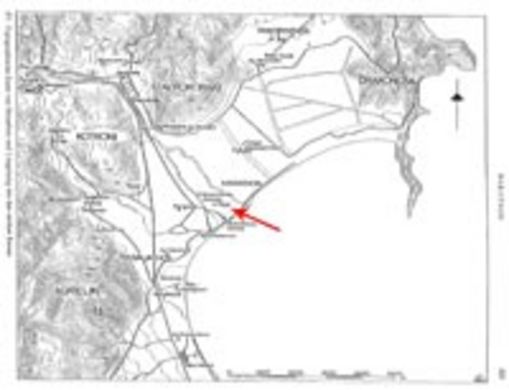 Χάρτης Μαραθώνα. Το βέλος σημειώνει τη θέση της ανασκαφής